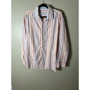 Tommy Bahama Pima Cotton Shirt Mens L Pink Orange Stripe Long Sleeve Button Up